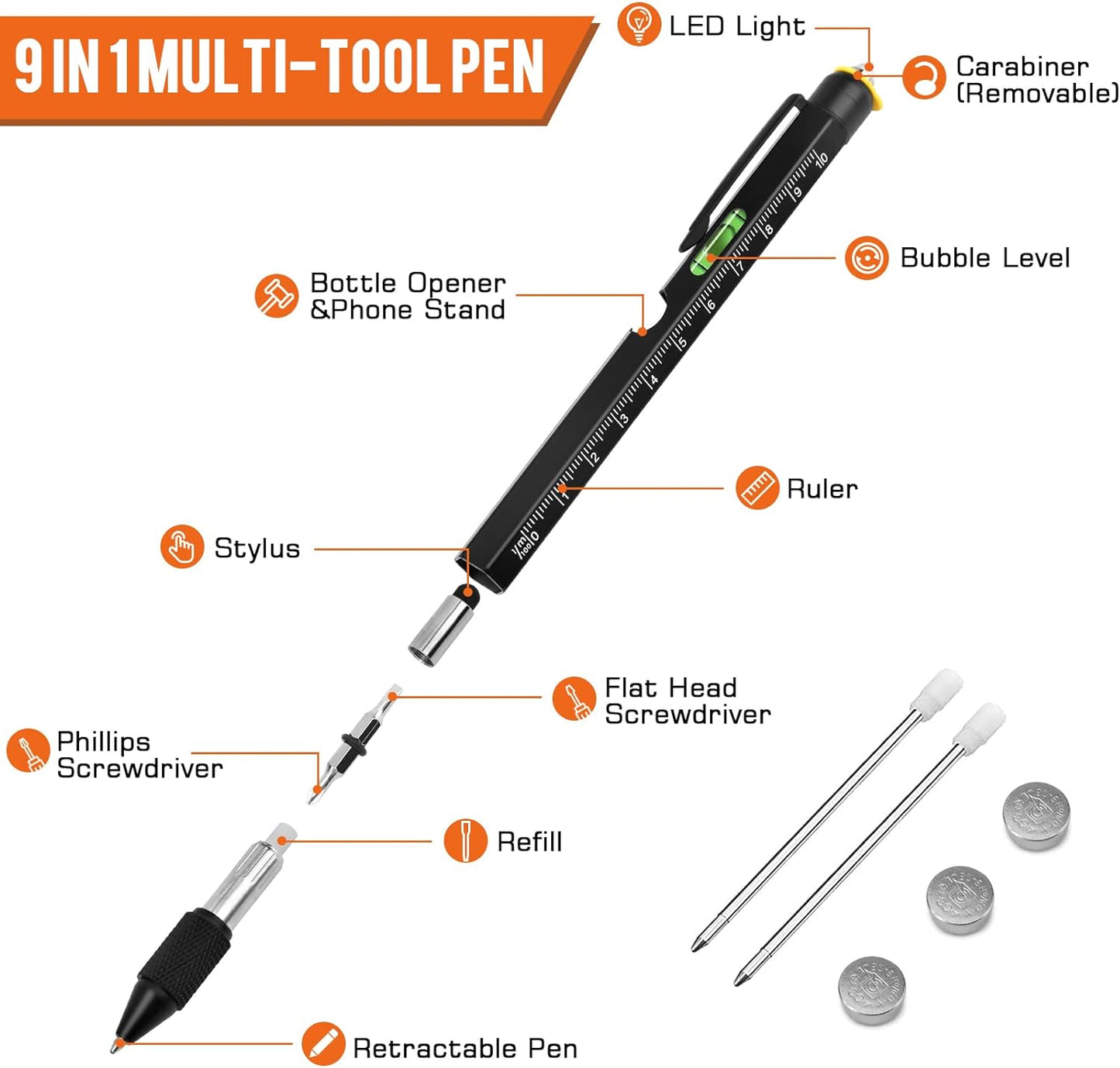 9-in-1 Multitool Pen – Handy Gadget for Men