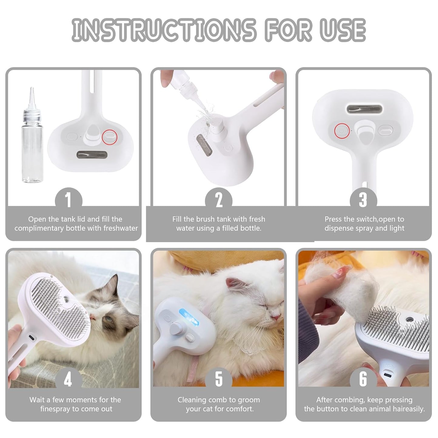 Spray Pet Grooming Brush with Water Sprayer