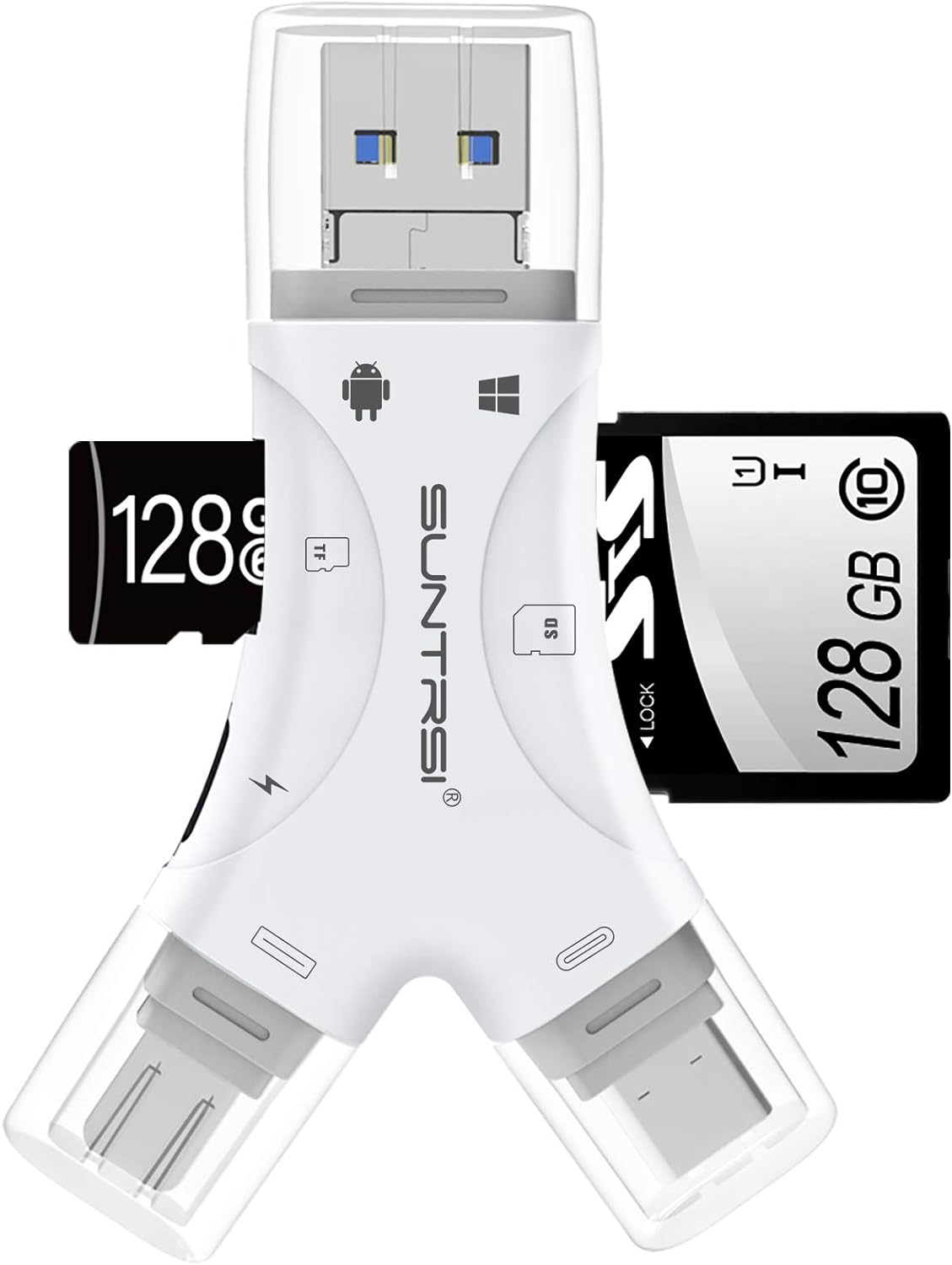 4-in-1 SD Card Reader for iPhone, iPad, Android, Mac, Computer, and Camera