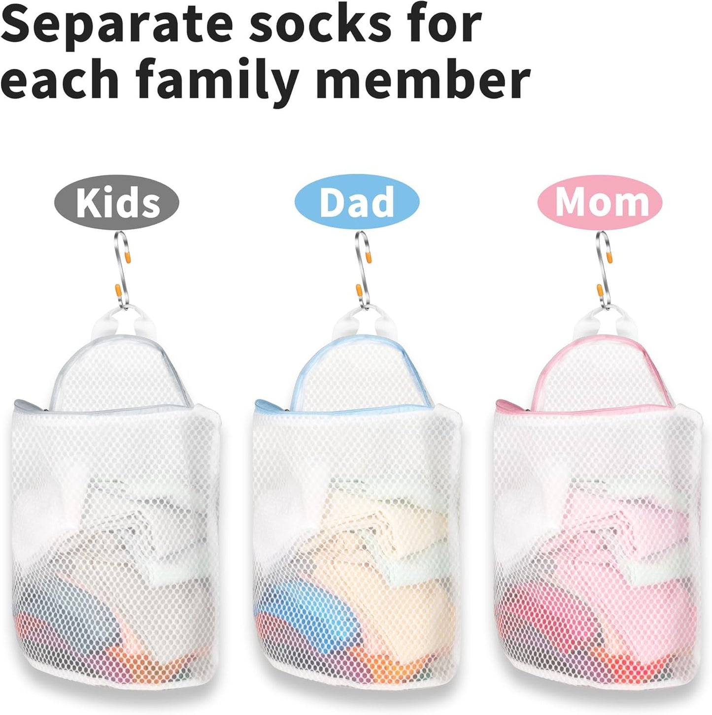 3Pcs Hanging Laundry Bags for Socks