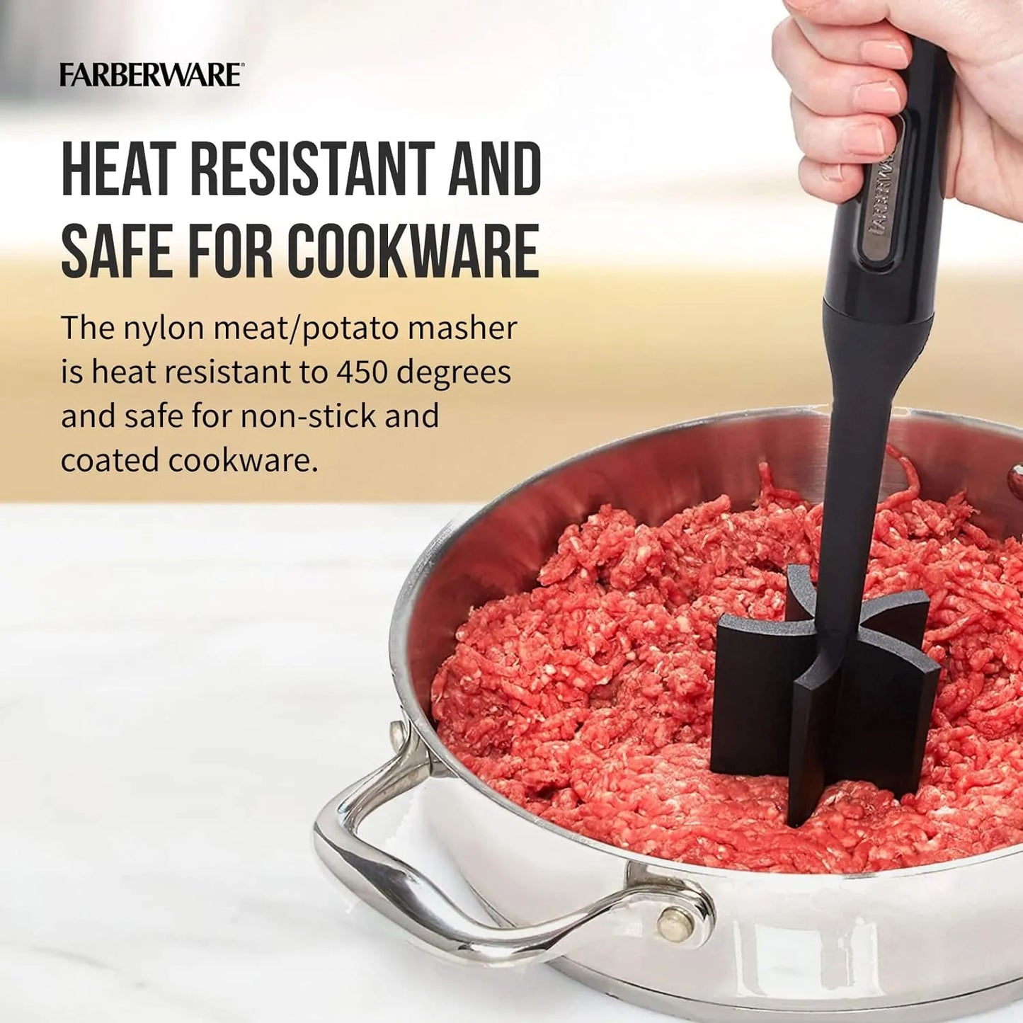 Farberware Professional 10-Inch Heat-Resistant Nylon Meat, Potato Masher