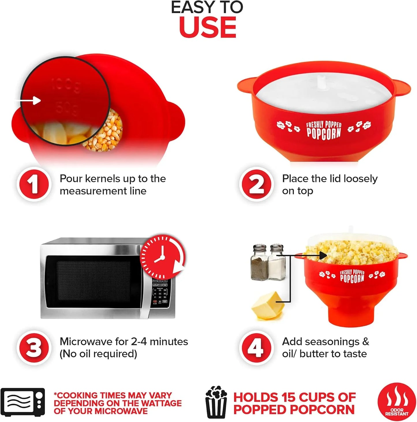 Red Silicone Microwave Popcorn Popper