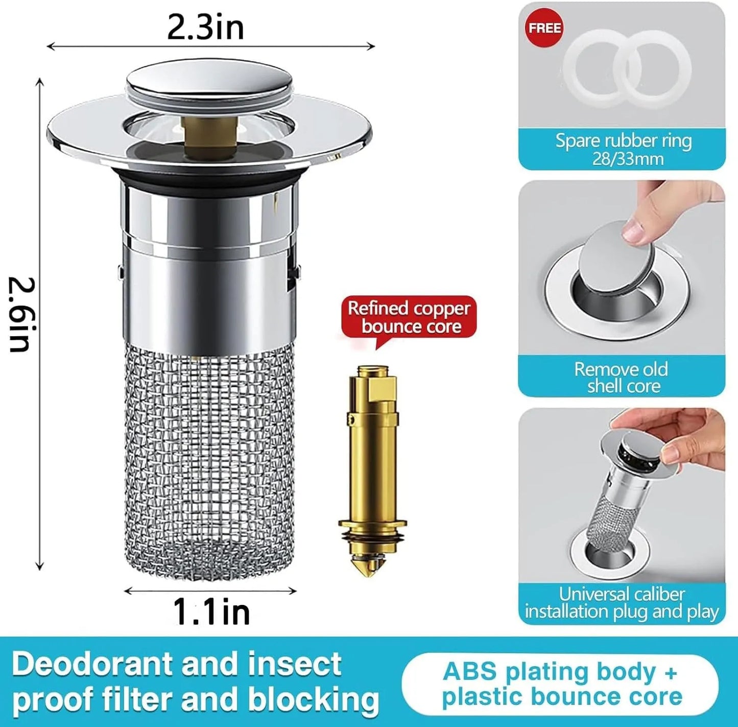 Pop-Up Bathroom Sink Drain Strainer