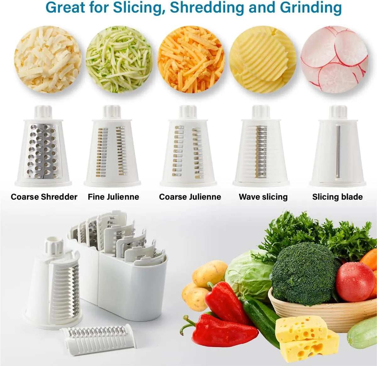 Upgraded 5-in-1 Hand Crank Cheese Grater