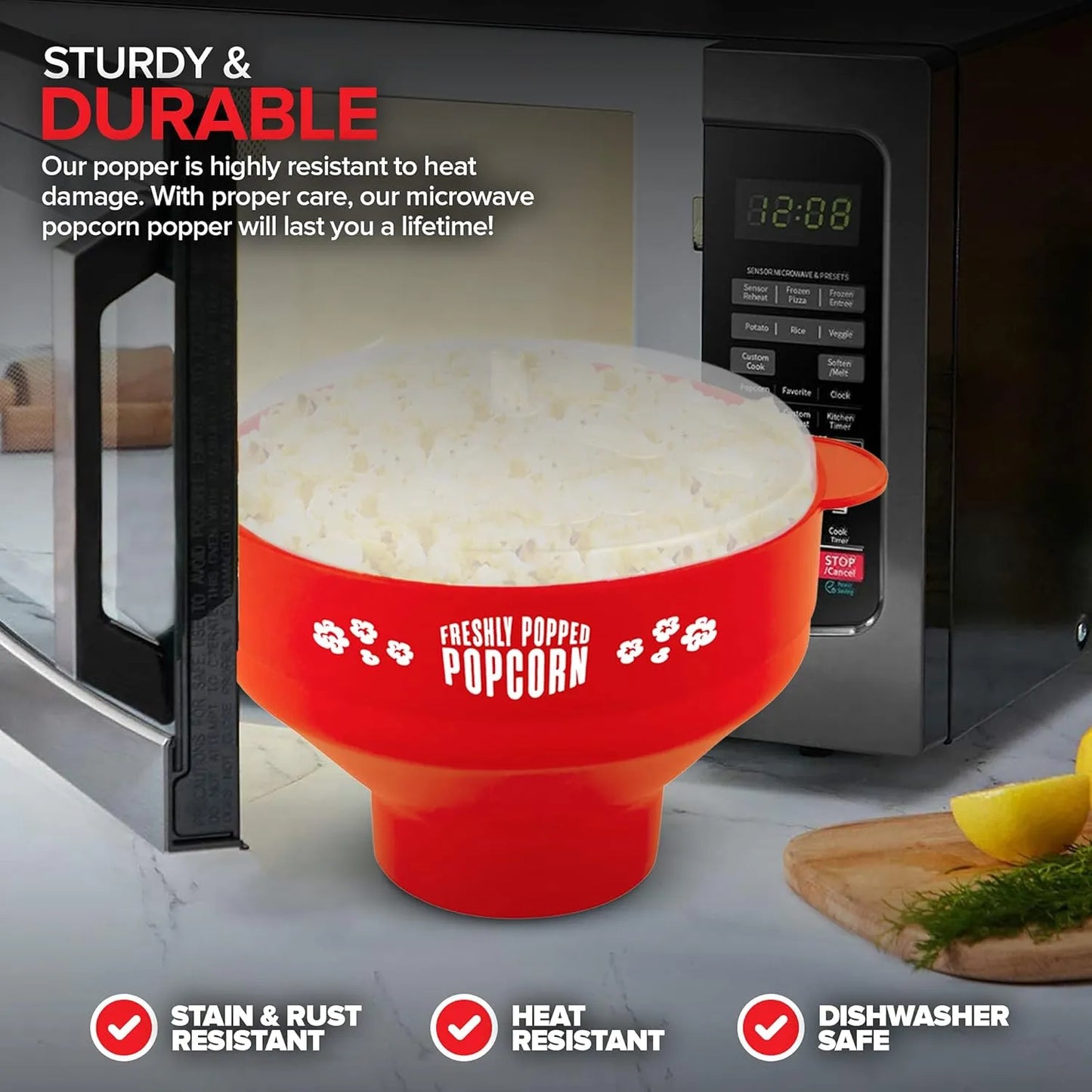 Red Silicone Microwave Popcorn Popper