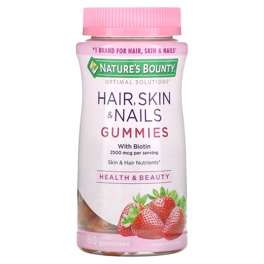 Hair, Skin & Nails Gummies with Biotin, Strawberry, 80 Gummies