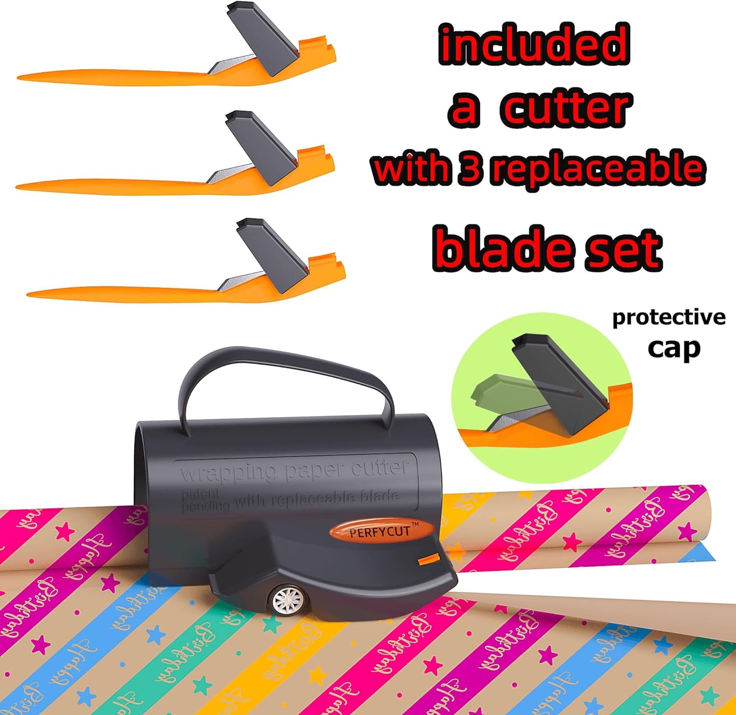 Wrapping Paper Cutter with 3 Replaceable Blades