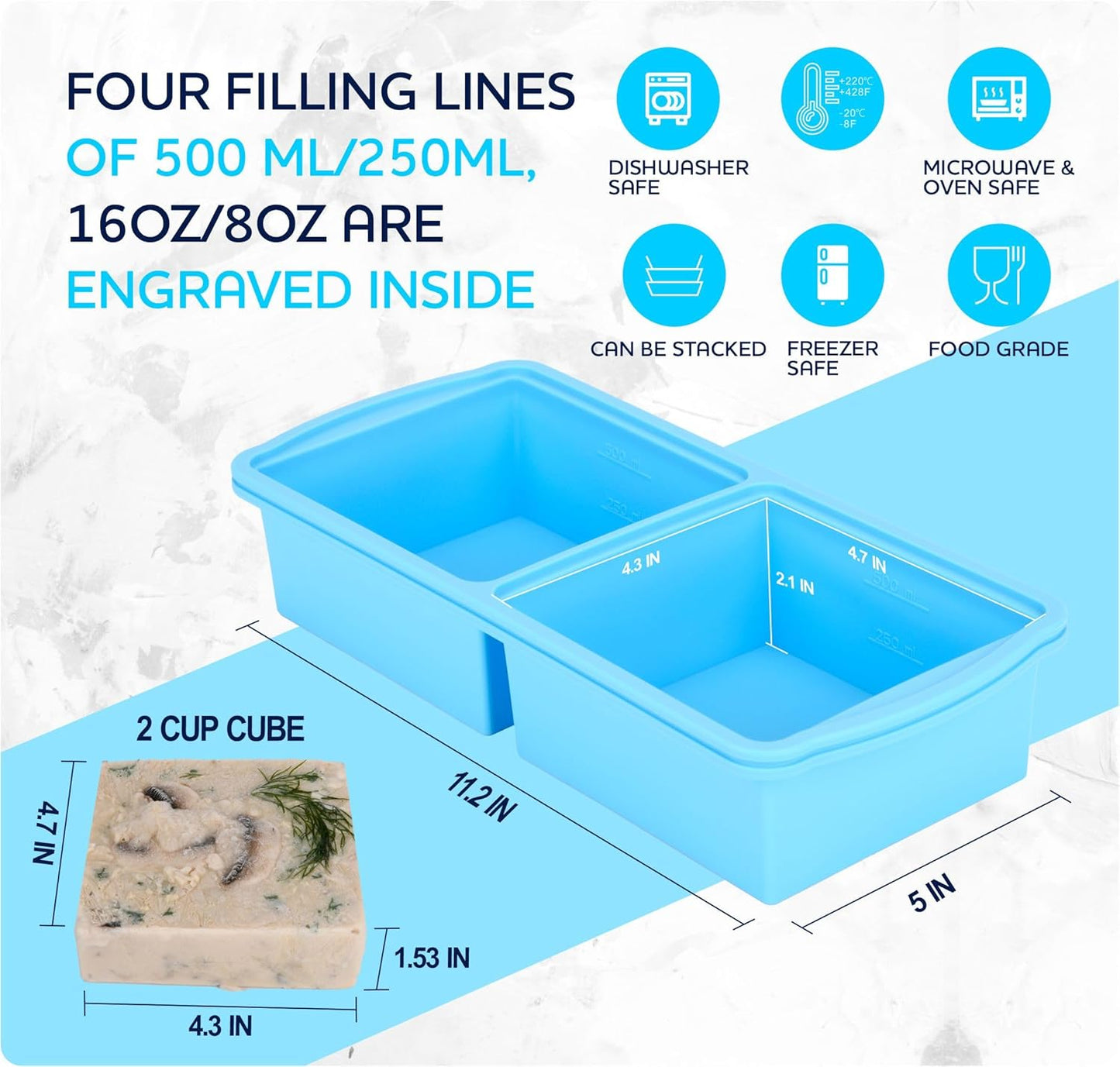 2 Cup Silicone Freezer Trays With Lid