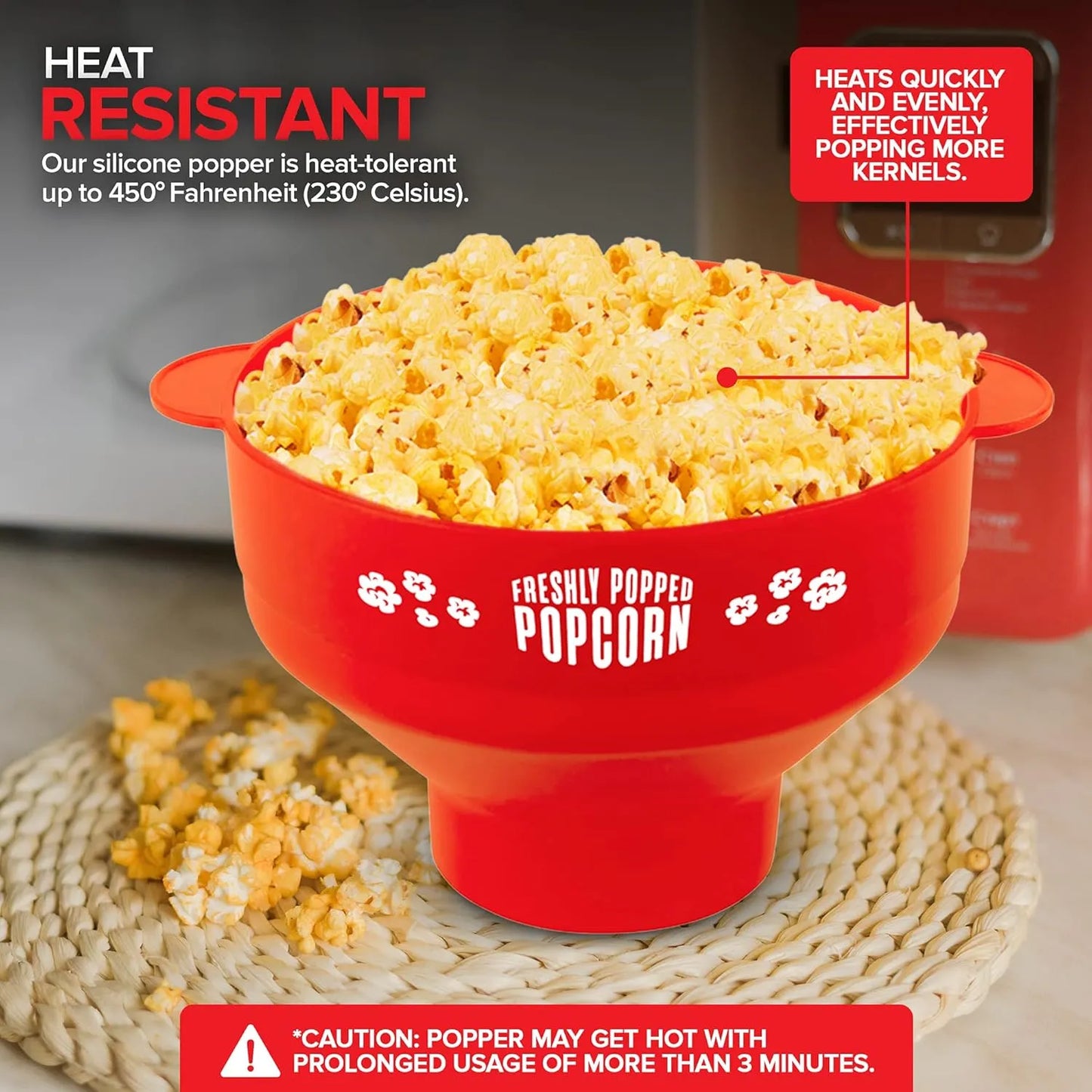 Red Silicone Microwave Popcorn Popper