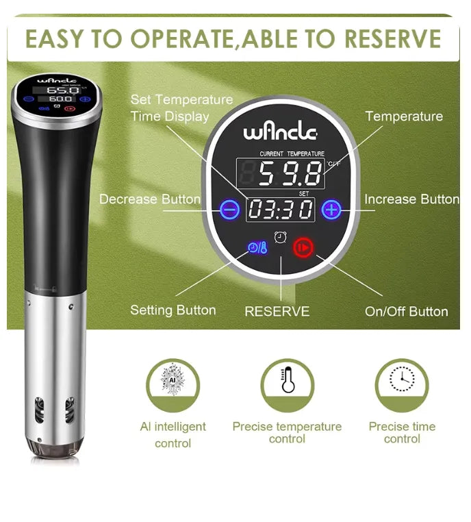 Wancle Sous Vide Cooker, IPX7 Waterproof Immersion Circulator