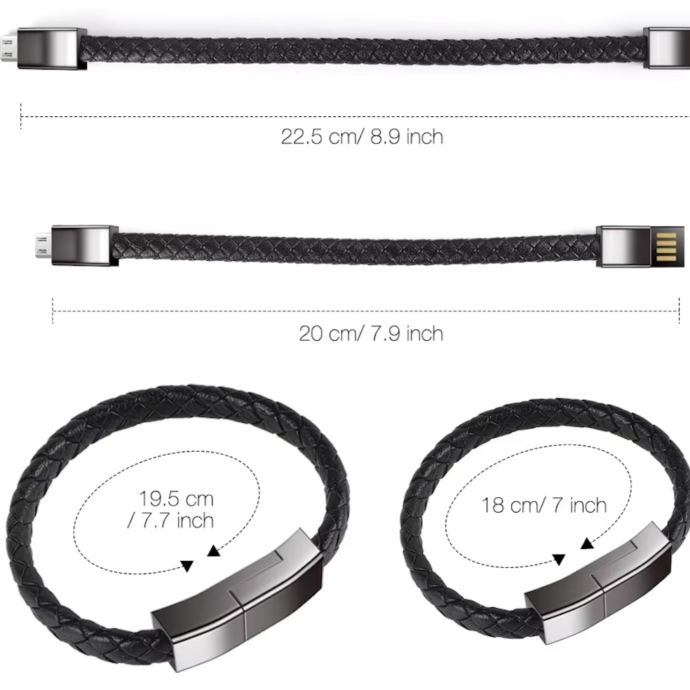 Leather USB Bracelet Charging Cable