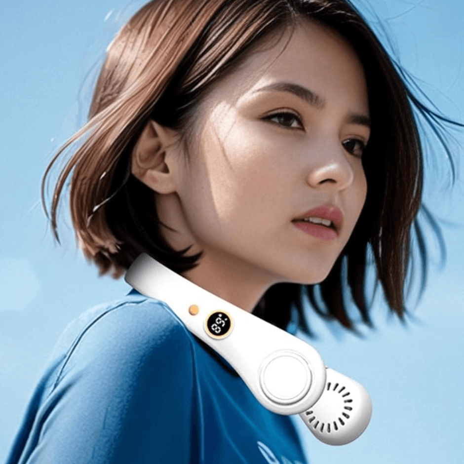 Mini Cooling Neck Fan. USB Rechargeable Portable Wearable Fan with Digital Display - Multi Mart