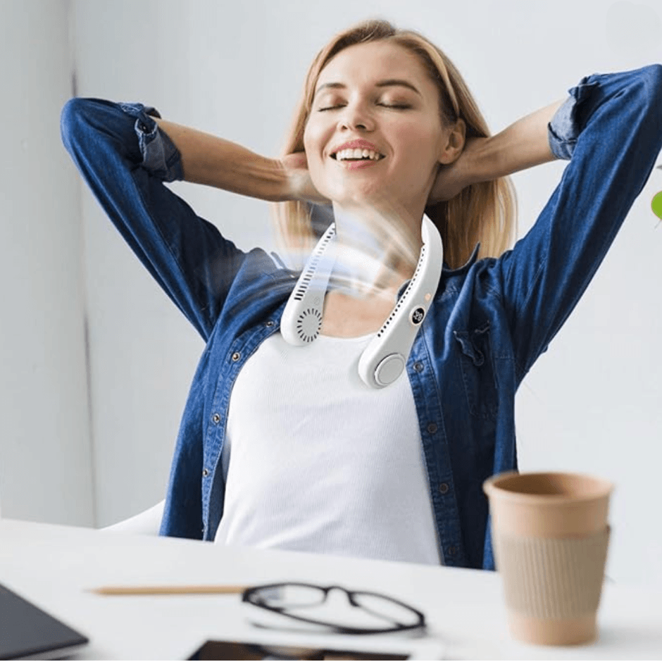 Mini Cooling Neck Fan. USB Rechargeable Portable Wearable Fan with Digital Display - Multi Mart