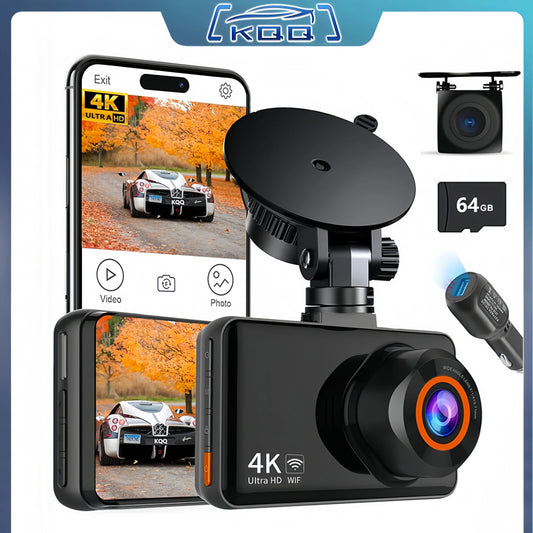 KQQ 4K WiFi Dash Cam with 64GB Sd Card