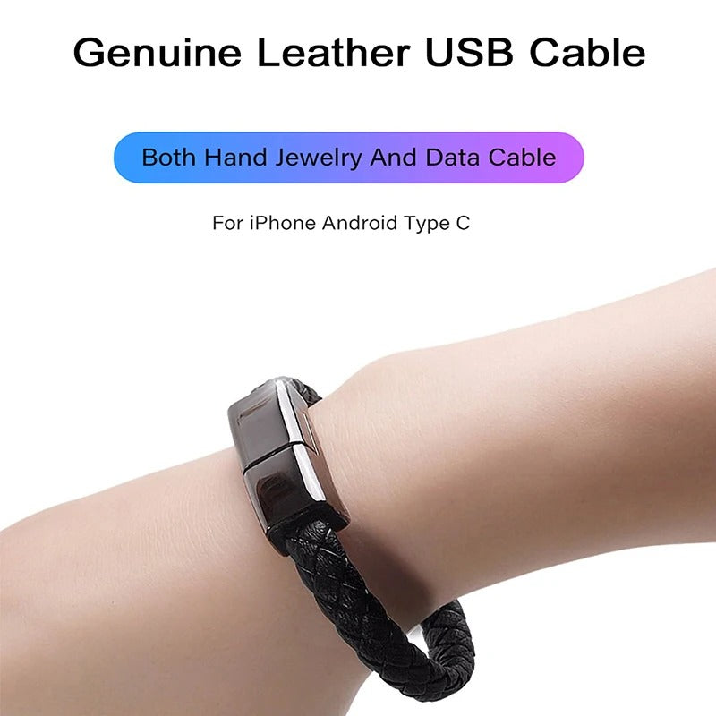 Leather USB Bracelet Charging Cable