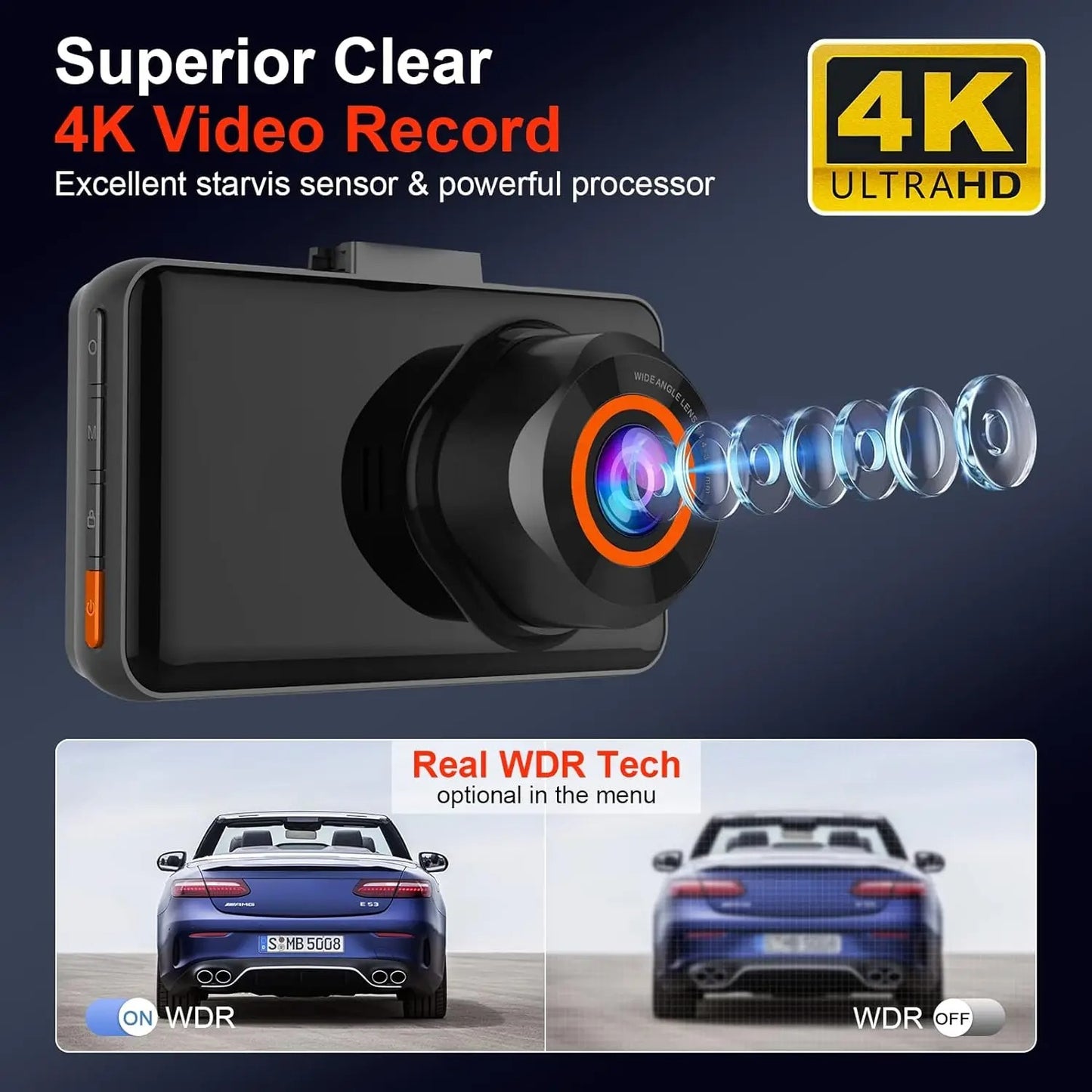 KQQ 4K WiFi Dash Cam with 64GB Sd Card